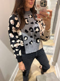 color block cheetah print sweater