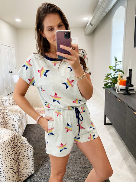 star print short sleeve romper