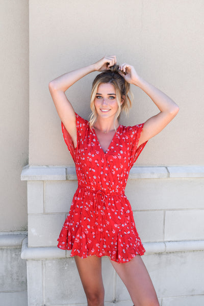 babygirl red floral romper