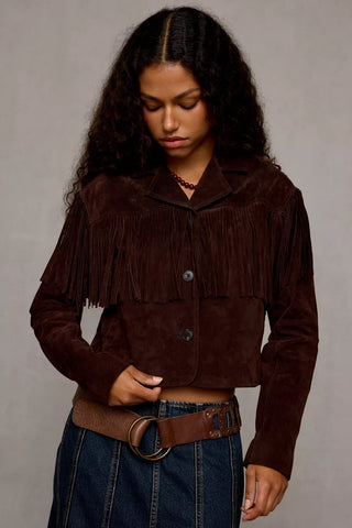 suede cropped jacket with fringe