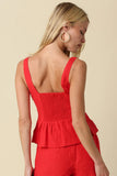 alyay linen smocked back peplum tank