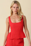 alyay linen smocked back peplum tank