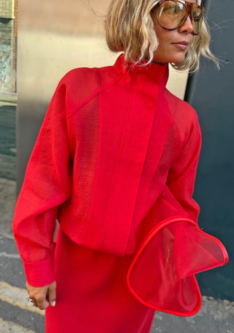 red organza funnel jacket