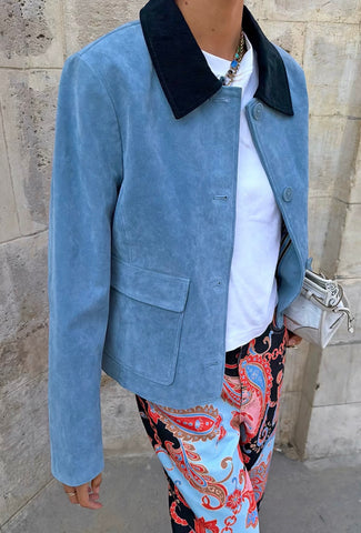 sky blue suede jacket