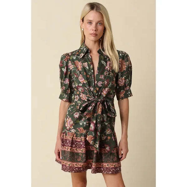 dana floral front tie mini dress