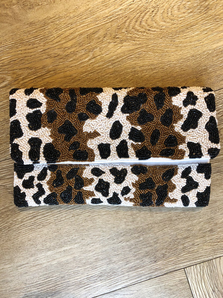 cheetah bead clutch