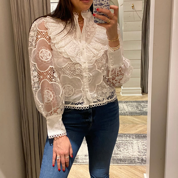 lace ruffle front top