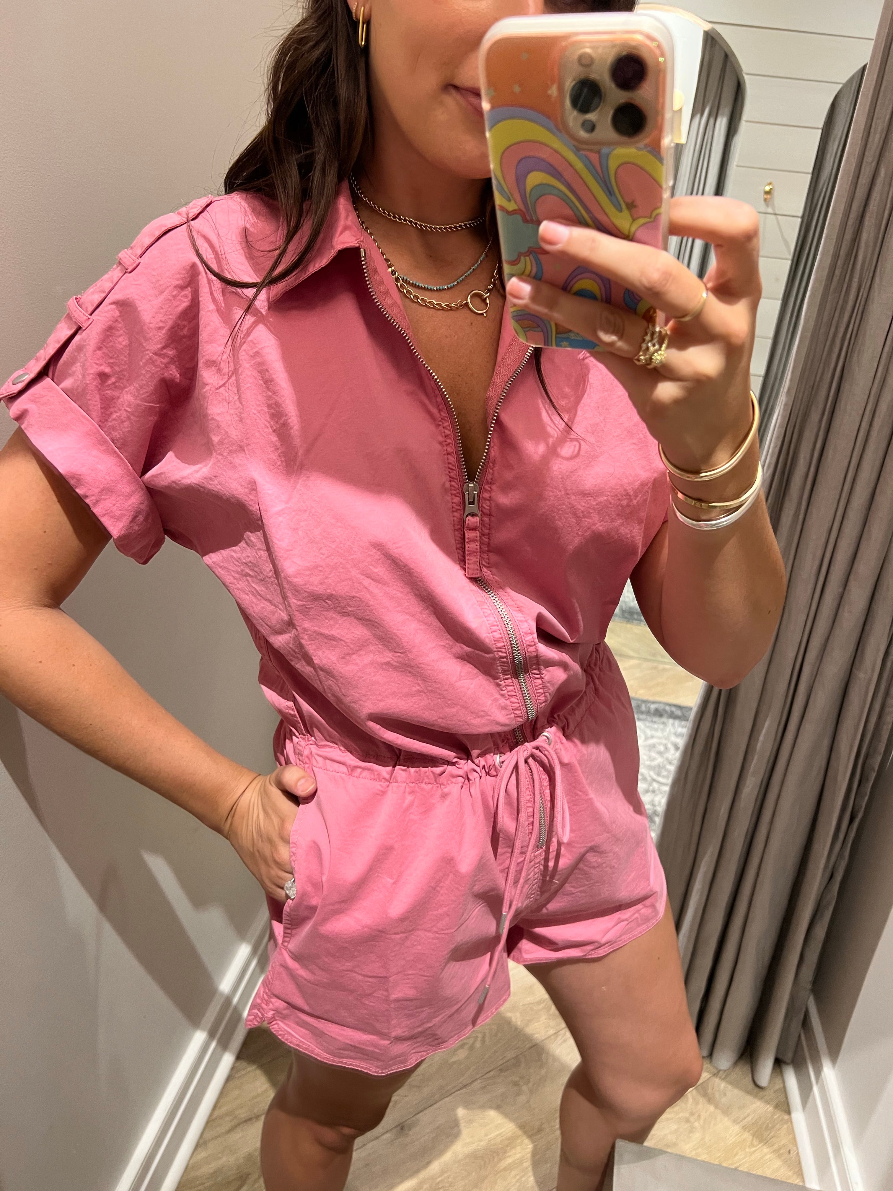 meg ss zip front romper