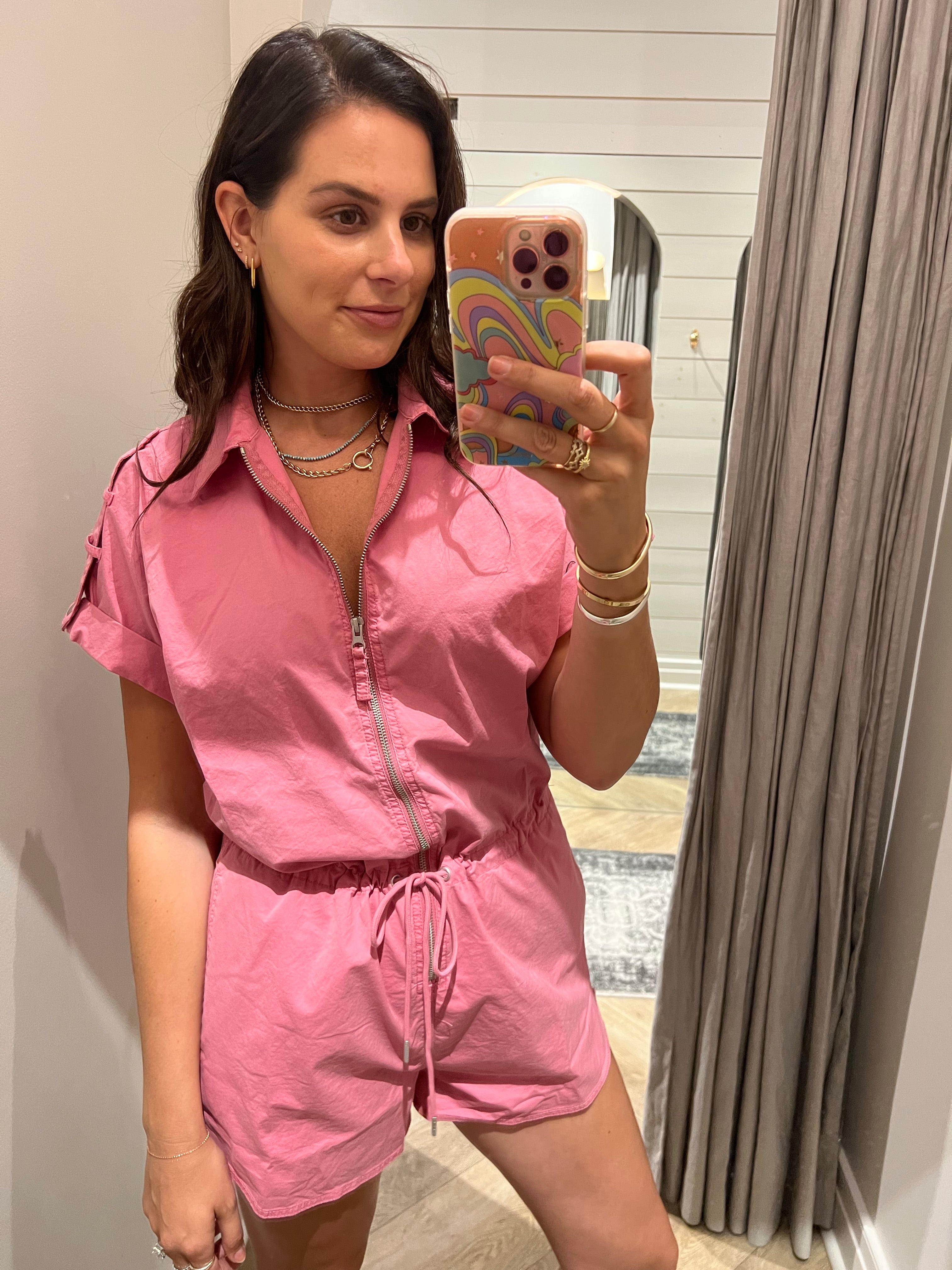 meg ss zip front romper